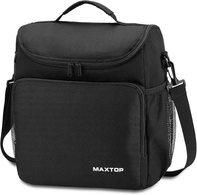MAXTOP Lunch Box for Men , Reusable Insulated Lunch Cooler Bags for Women with Adjustable Strap, Large Thermal Lunch Tote Bag for Office Work Hiking Outdoor Picnic Beach. (Black)