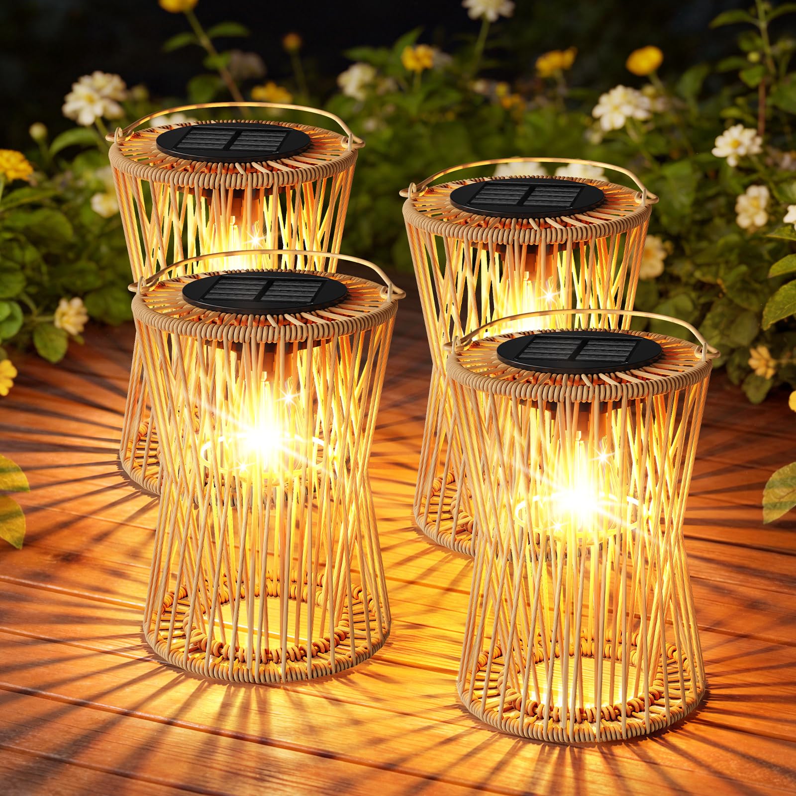 AOUQN Solar Lanterns Outdoor Waterproof, 4 Pack Hanging Lights for Garden Yard Patio Porch, Christmas Decoration Lights for Outside, Pathway, Trees, Lawn - Ideal Gift for Women