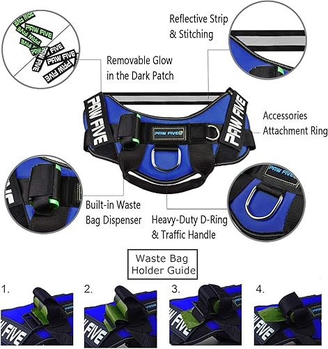 Miniatura 5 de Paw Five Arnés reflectante Core-1para perro con soporte para bolsas de residuos para Medianos y grandes perros Azul Sky Blue