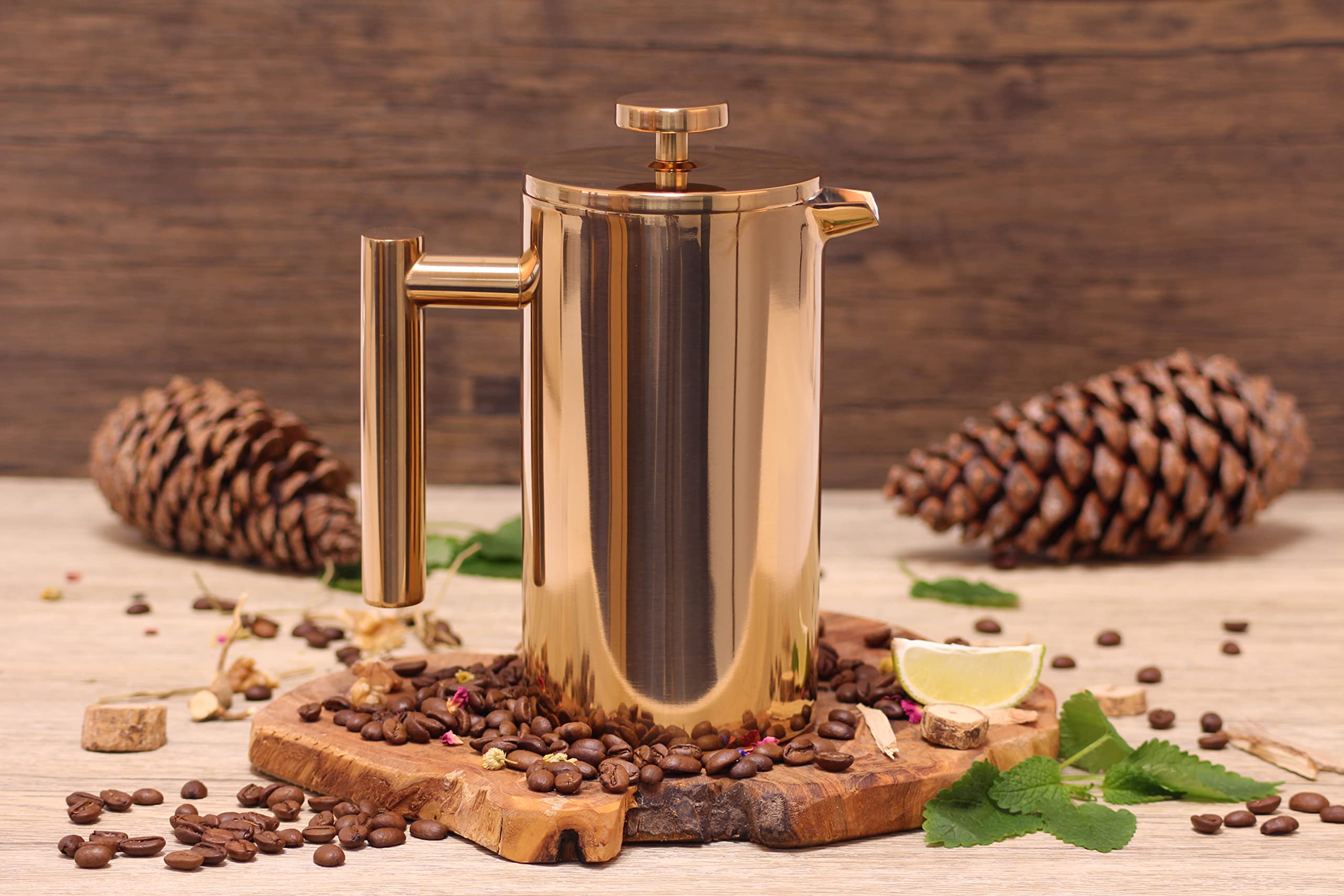 ECHTWERK French Press zaparzacz do kawy ze stali nierdzewnej, z podwójnymi ściankami, z filtrem zaciskowym, do domu, na kemping i do biura, edycja miedziana, 800 ml