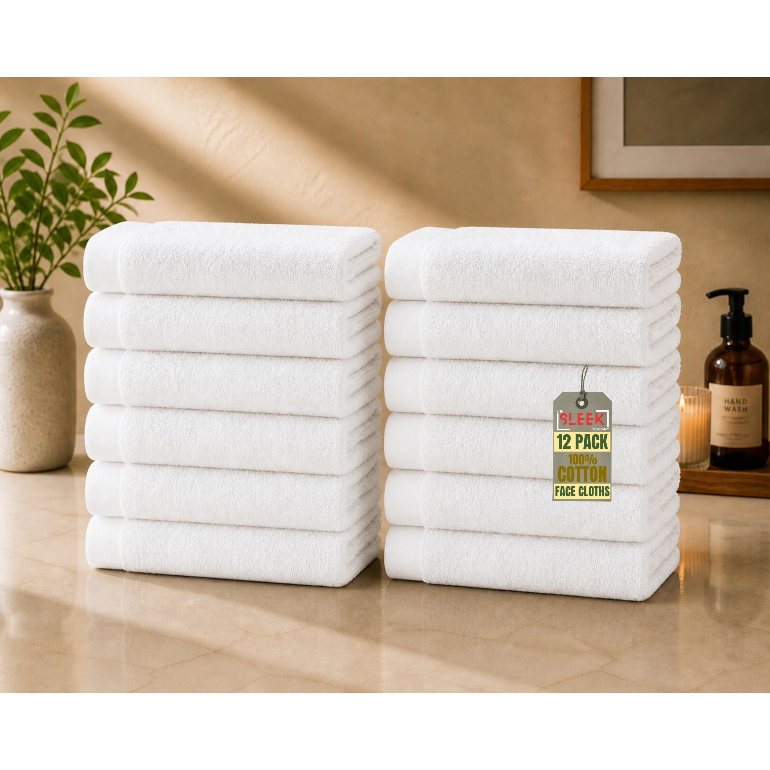 600GSM 100% Cotton Face Cloths (30x30cm) – Pack Of 12 – Soft & Absorbent Zero Twist Flannels Face Cloth – Hypoallergenic & Durable Towel – Quick Dry Face Towels for Homes, Hotels, Spas & Gyms (White)