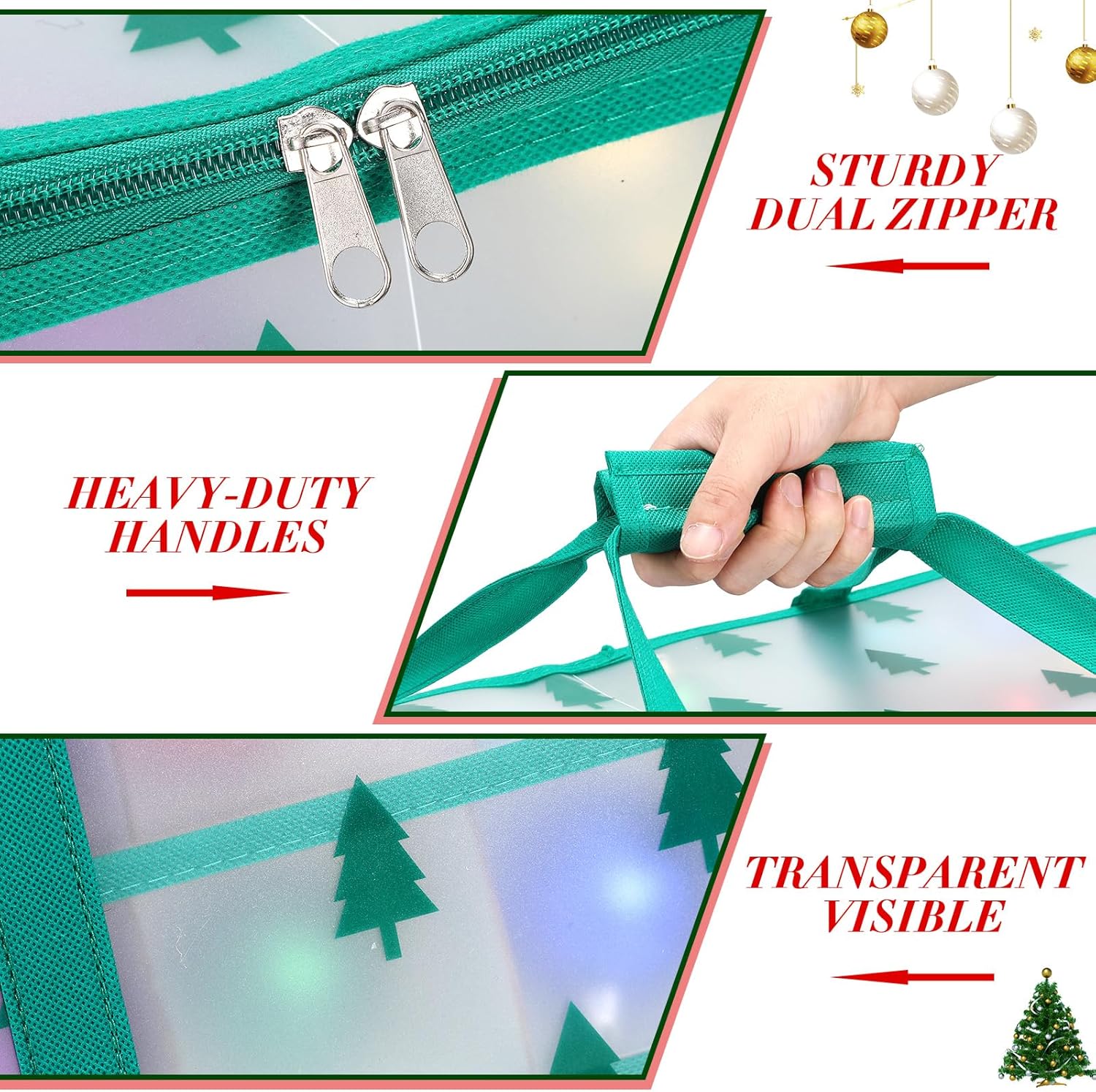 Hosuly 2 Pcs Plastic Christmas Ornaments Storage Box with Dividers, Zippers, 8 Trays,128 Slots, Christmas Storage Containers Xmas Ornaments Organizer for Holiday Balls Ornaments(Christmas Tree)