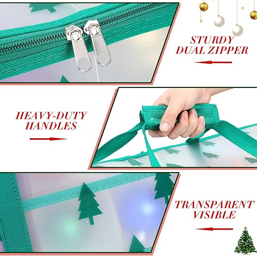 Miniatura 4 de Hosuly 2 cajas de almacenamiento de adornos navideños con cierre de cremallera doble, contenedores de almacenamiento de adornos de plástico, bolas