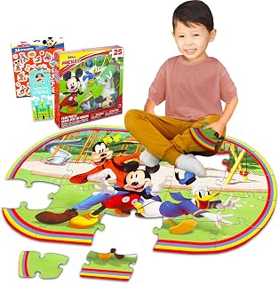 25-Piece Mickey Mouse Clubhouse Puzzle Bundle - Foam Floor Puzzle with Bonus Mickey Mouse Stickers and Door Hanger (Mickey Mouse Jigsaw Puzzles)