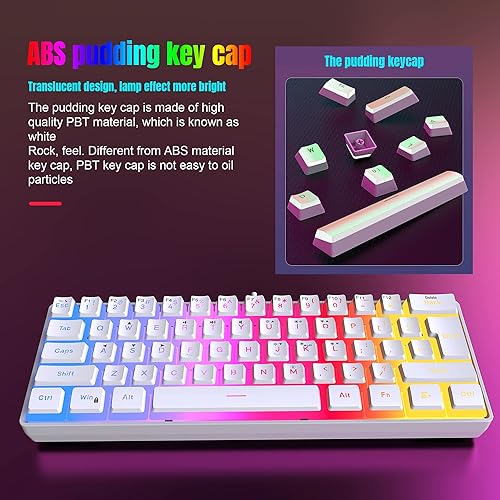 Miniatura 5 de DGG Teclado para juegos 60% con cable, teclas de pudín con capa translúcida, teclado pequeño ultracompacto retroiluminado RGB, resistente al agua