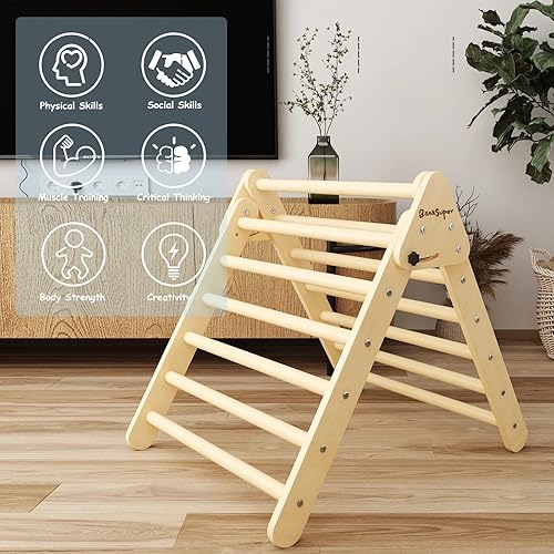 Miniatura 8 de BanaSuper Pikler - Escalador triángulo plegable de madera triángulo de escalada Montessori juguetes de escalada para niños pequeños parque infantil