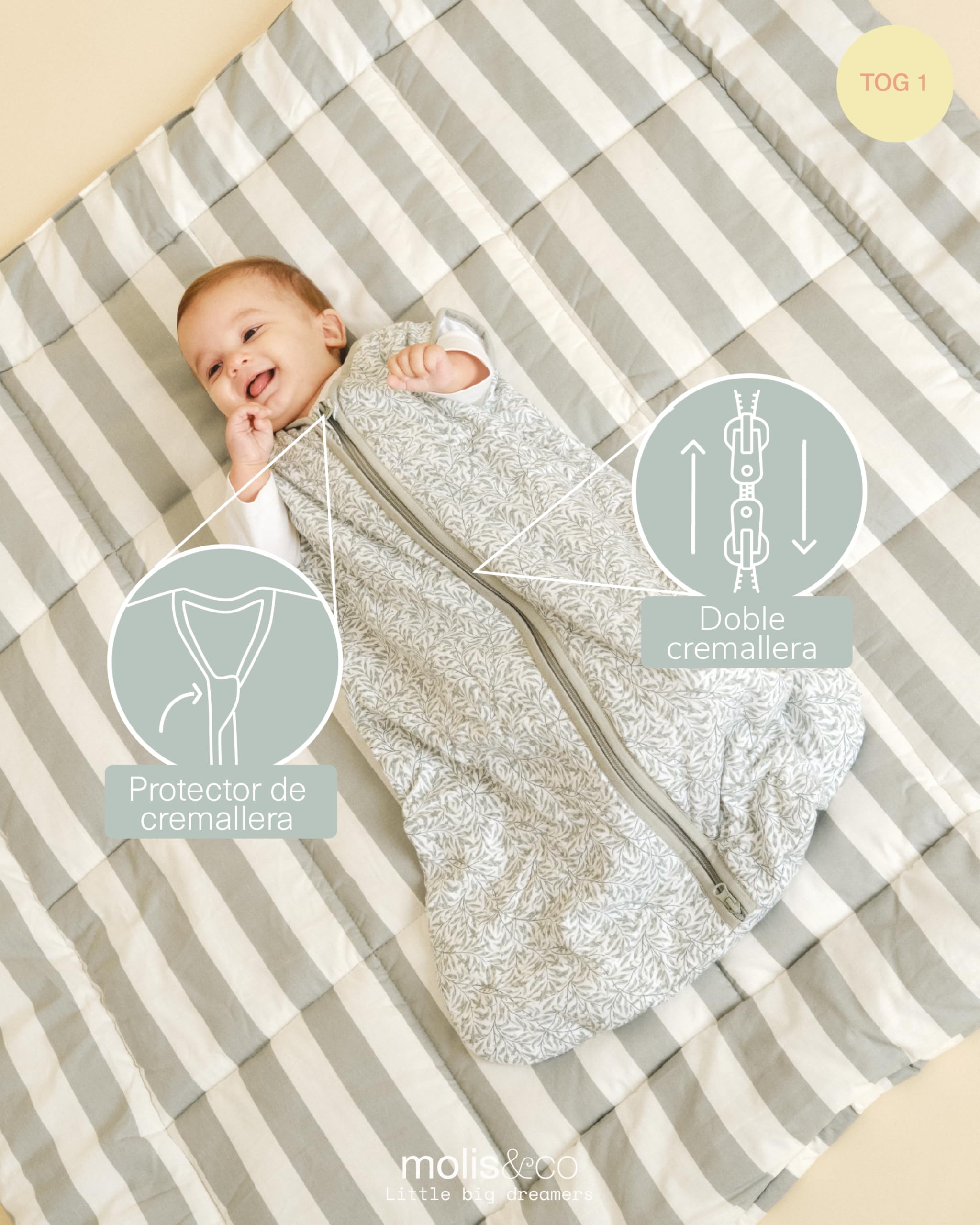molis&co - Saco Dormir Bebé TOG 1-85 cm (6-18 Meses) - Saco Dormir Bebe Primavera y Otoño sin Mangas - Saco de Dormir Bebe para Niños Niñas (Unisex) - 100% Algodón (Oeko-Tex) - Ines II — view 3