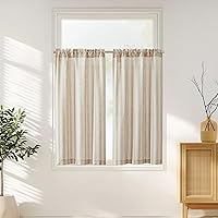 Vista 60 de jinchan Cortinas bohemias de lino para cocina, cortinas escalonadas bohemias para cafetería, cortinas pequeñas a rayas mudcloth estilo granja