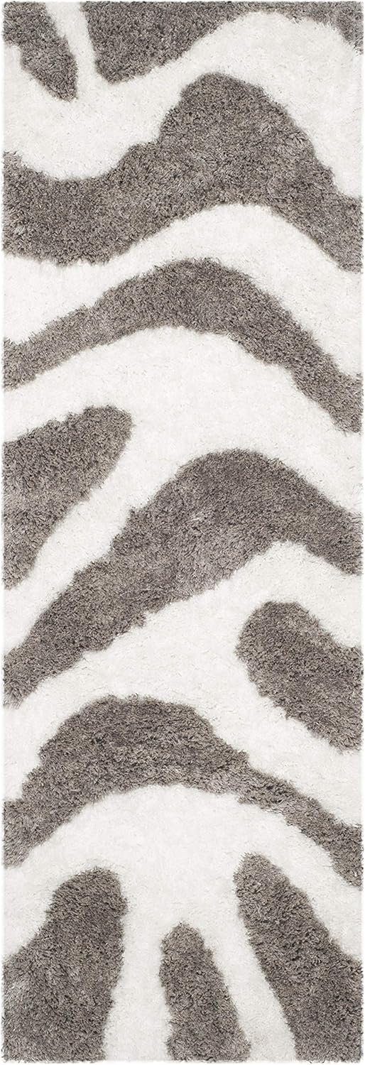 SAFAVIEH Barcelona Shag Collection 2'3" x 7' Ivory / Silver BSG321A Handmade Abstract 1.75-inch Thick Runner Rug