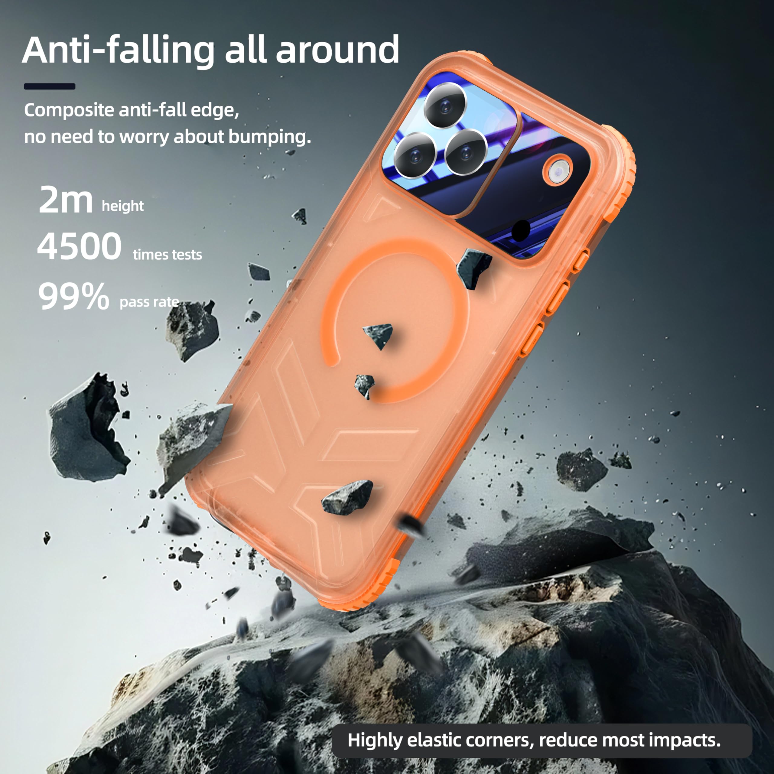 Funda impermeable para iPhone 17 Pro Max, funda protectora de cuerpo completo 360 con protector de cámara de pantalla integrado, filmación subacuática, esnórquel y natación, borde naranja