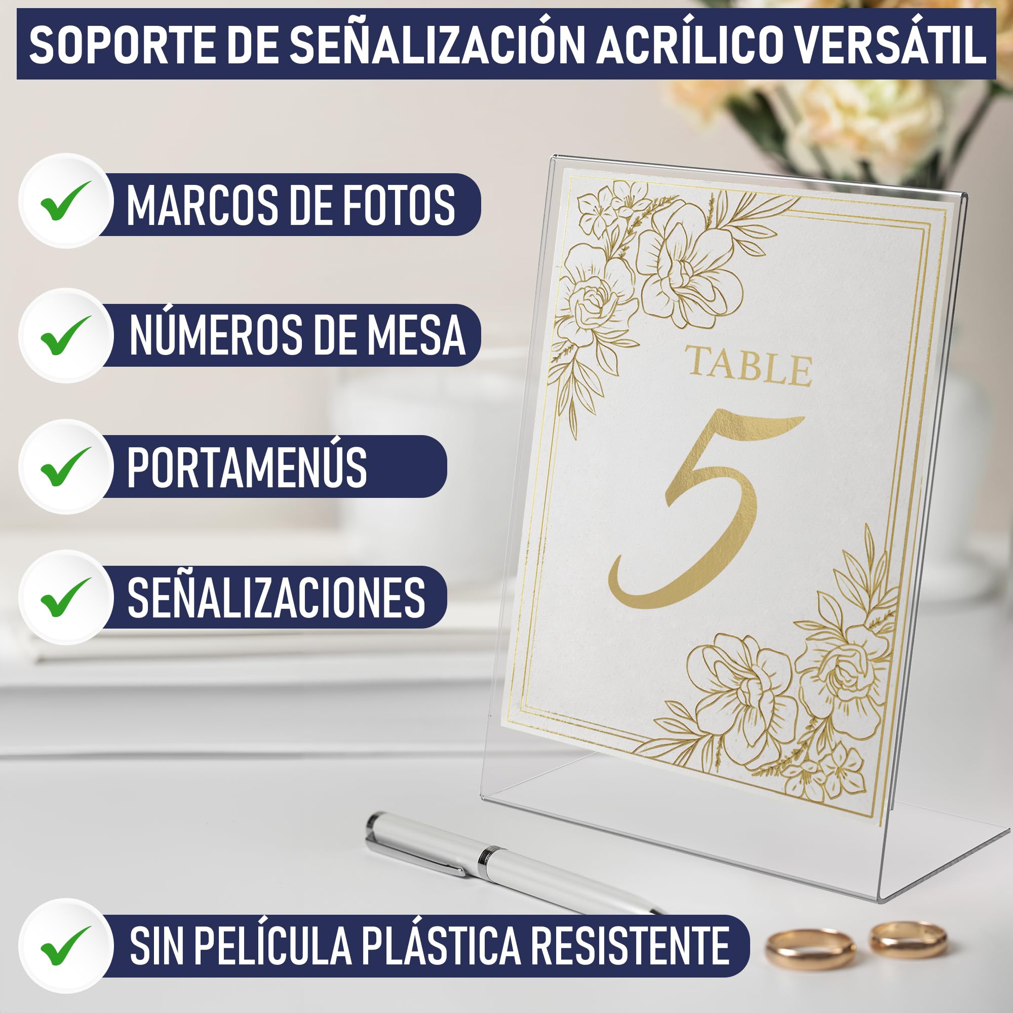 Soporte para carteles A5 de acrílico transparente inclinado, porta carteles de metacrilato para mostrador, expositor de plástico para menús, anuncios, folletos y señalización (A5 - 6 Unidades)