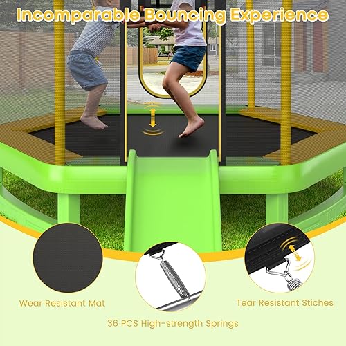 Miniatura 6 de Goplus Trampolín para niños de 7 pies con tobogán, trampolín recreativo aprobado por ASTM de 87 pulgadas con marco de acero galvanizado y red de