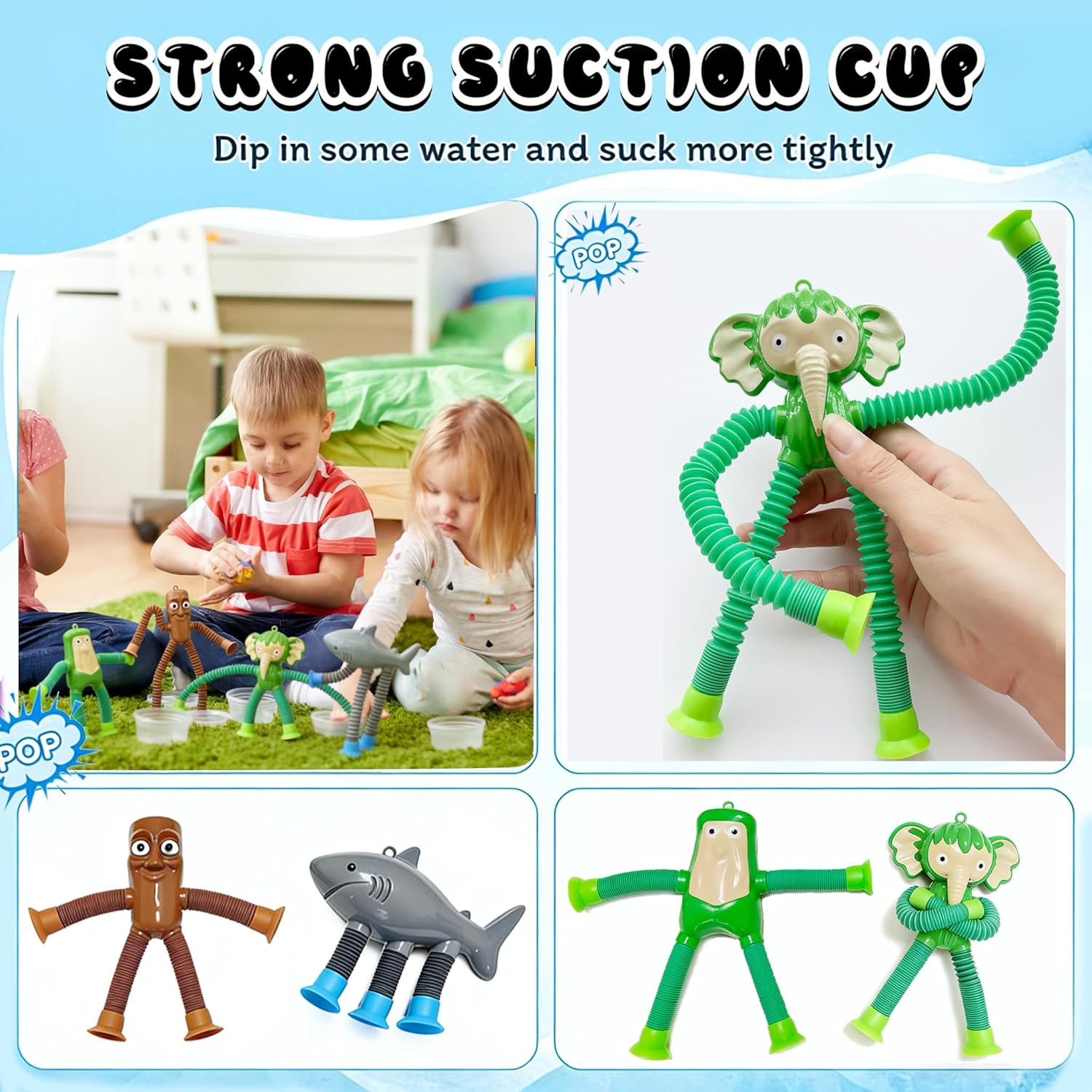 Fidget Toys for Kids Kindergarten Graduation Gifts - 4Pcs Pop Tubes Italian Brainrot Sensory Toys with Suction Cups for Travel, Airplane, Autism & Easter Basket | Stress Relief Gifts for Boys Girls