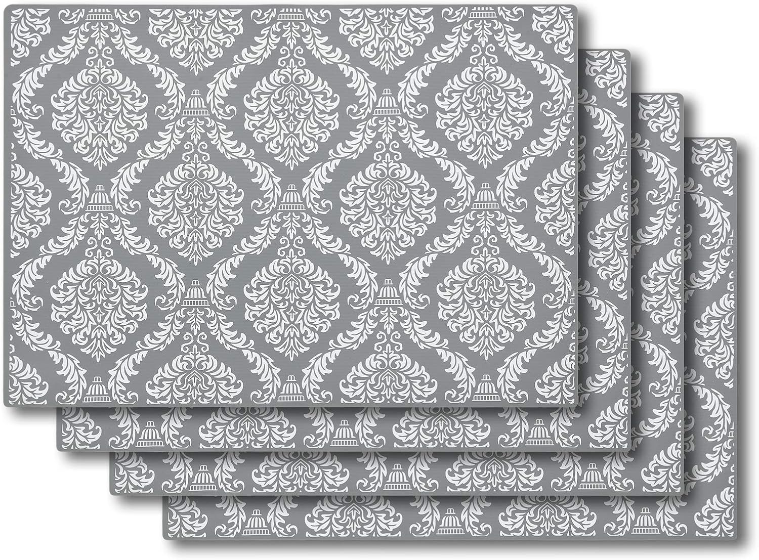 SUBEKYU Silicone Placemats for Dining Table, Place Mats for Toddlers/Kids/Baby Set of 4, Waterproof/Non Slip Rubber Placemats, Heat Resistant Table Mats for Kitchen Counter Protector (Light Grey)