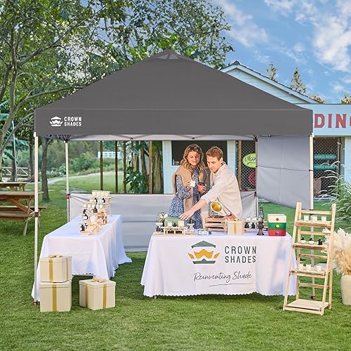Miniatura 2 de CROWN SHADES Tienda de campaña desplegable de 10 x 10 pies con tela revestida de plata 150D, incluye 2 medias paredes laterales, 4 cuerdas, 8