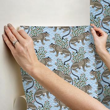 PrintFresh Light Blue Bagheera Peel and Stick Wallpaper