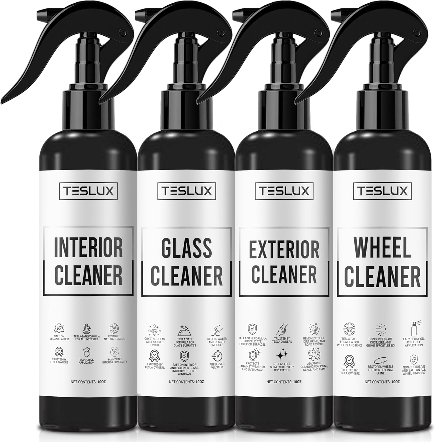 Complete Cleaning Kit for Tesla – Interior Cleaner, Exterior Cleaner, Glass Cleaner, Wheel Cleaner – All-in-One Detailing Solution for Tesla Model 3, Y, S, X