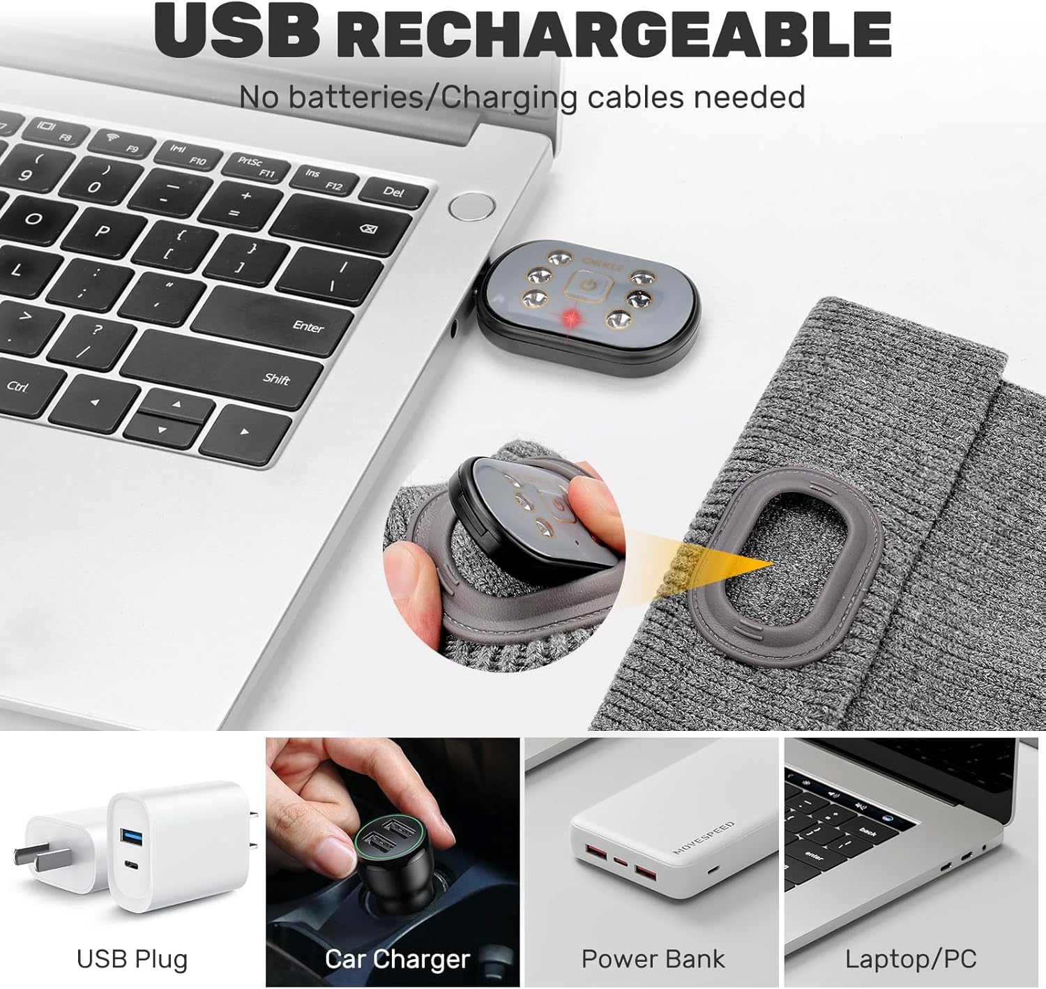 Unisex LED Beanie with Light, USB Rechargeable Headlamp Hat, Winter Gifts for Men Women Husband Him Grey - Image 5