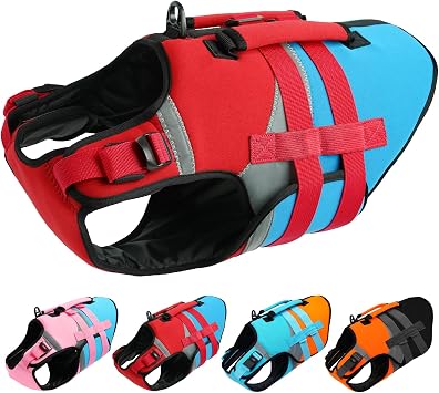 Kuoser Dog Life Jacket with Rescue Handle, High Flotation Dogs Swim Vest with Reflective Strips,Adjustable Dog Life Vest for Swimming, Boating, Pool&Beach, Doggy Lifejacket for Small Medium Large Dogs