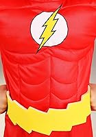 Vista 4 de Disfraz clásico de Flash para niños pequeños, disfraz de superhéroe de DC Comics, pecho muscular, máscara y fundas para botas
