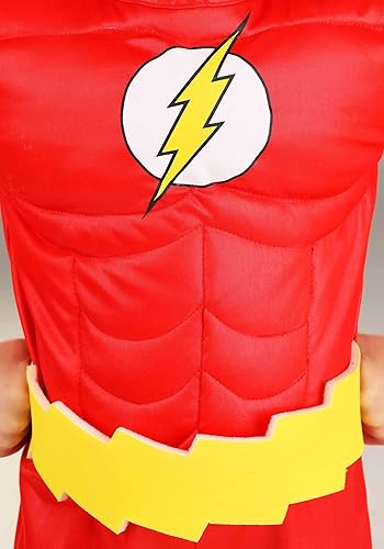 Miniatura 4 de Disfraz clásico de Flash para niños pequeños, disfraz de superhéroe de DC Comics, pecho muscular, máscara y fundas para botas