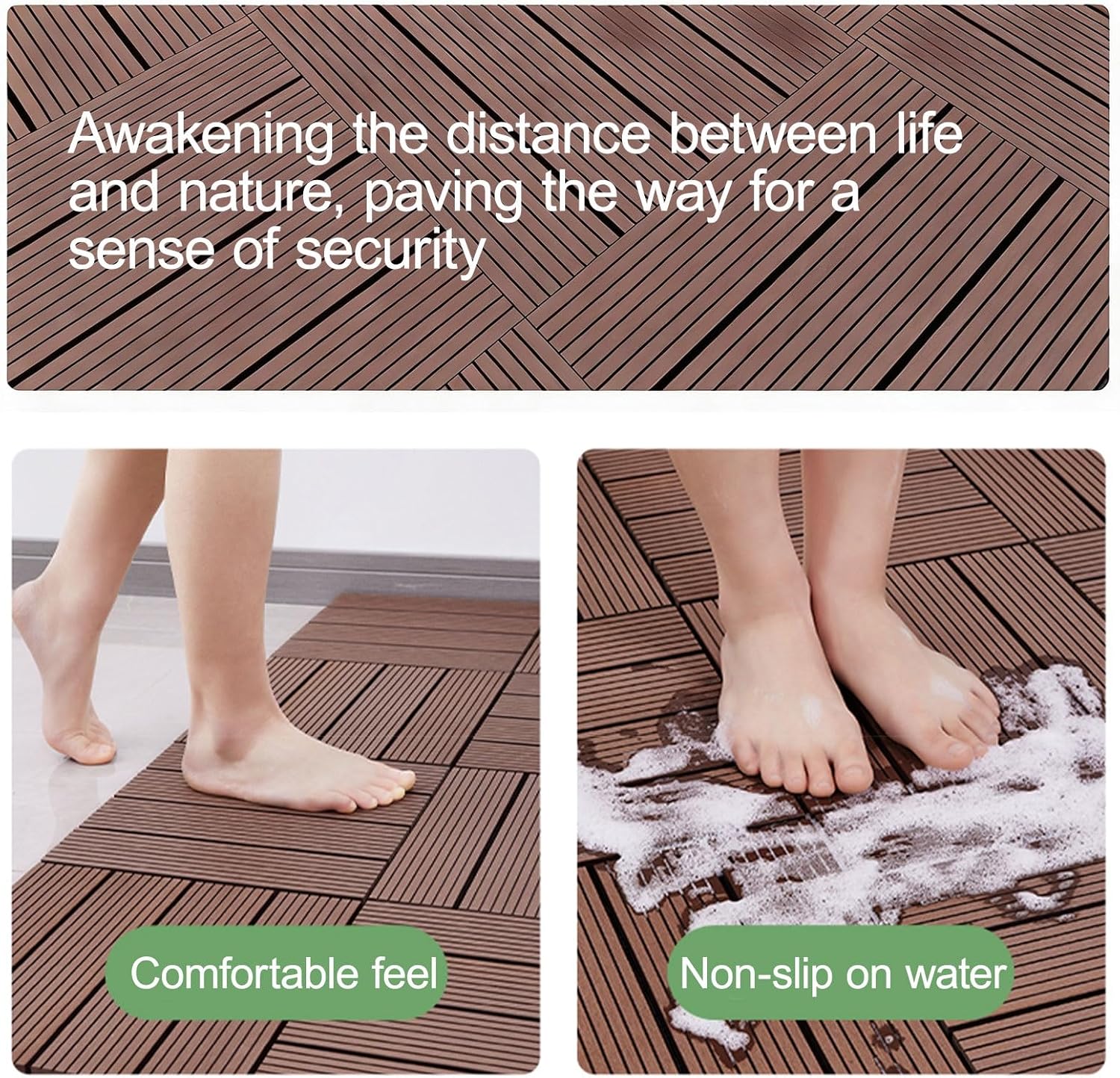 Mat Wooden Shower Mat, Shower Mat for Bathroom, Non Slip Wooden Floor Sturdy Mats, Spa-Style Fast-Drying Bathtub Tray, Non-Slip(Brown)