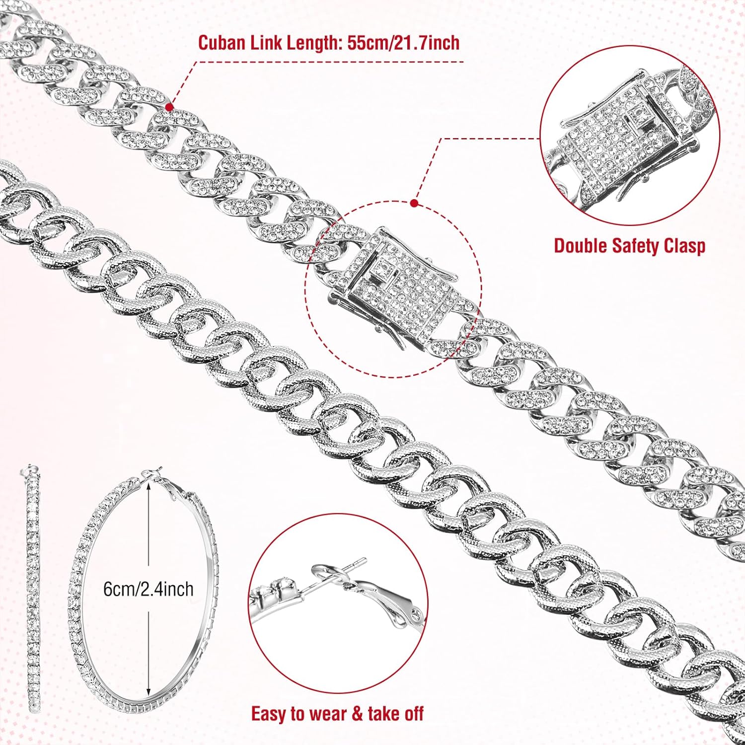 Tisancy 4 Pcs Rhinestone Belt for Men Women Glitter Cowboy Hat Diamond Chain Earring Outfit for Party Supplies