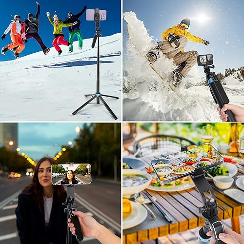 Miniatura 7 de Eocean Trípode de palo selfie de 71 pulgadas de alto con control remoto y mango de equilibrio de video, soporte de trípode extensible para teléfono