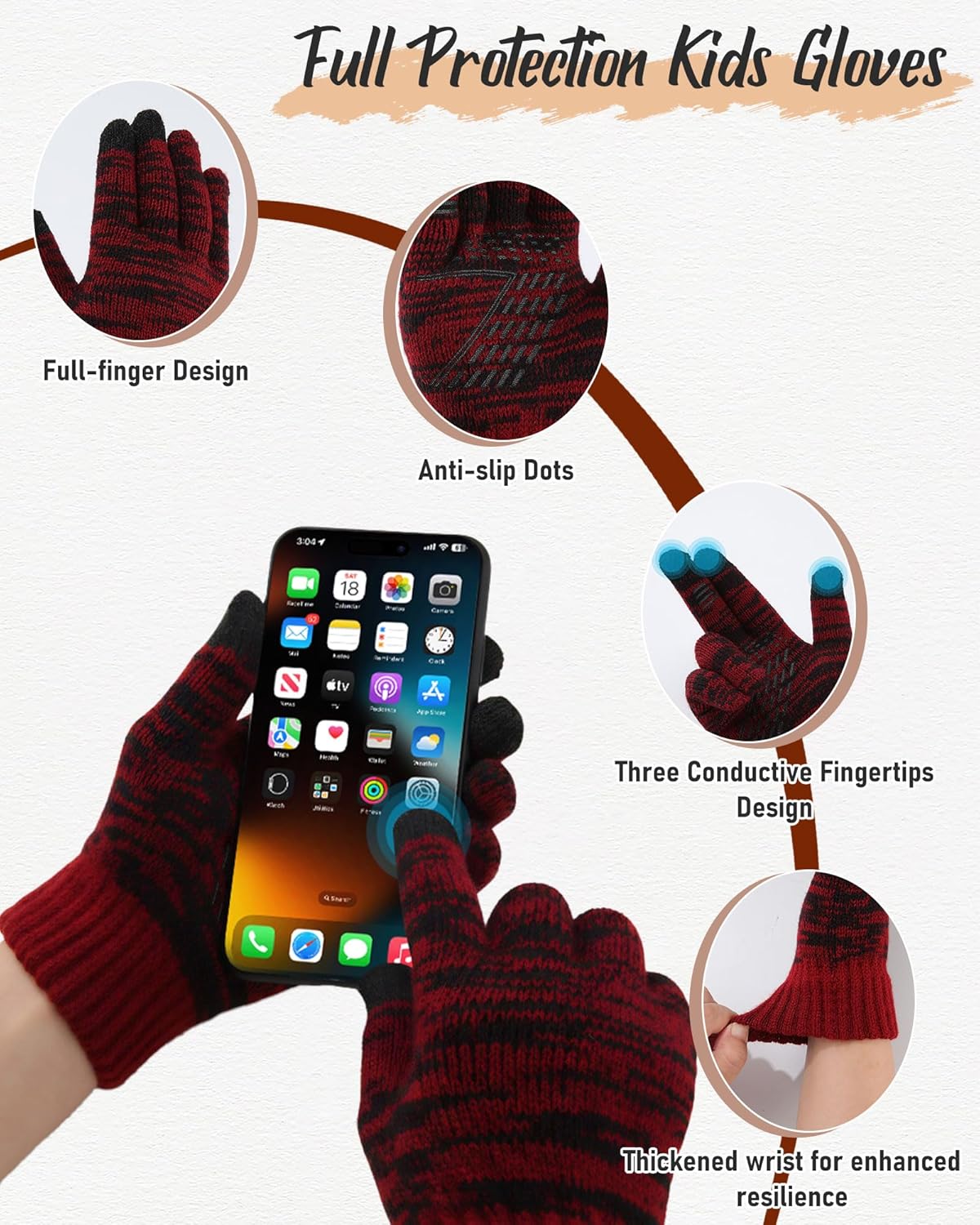 AWAYTR Kids Winter Hat Gloves Scraf Sets, Beanie for Boys Girls Toch Scree Gloves Neck Warmer for Toddler - Image 4