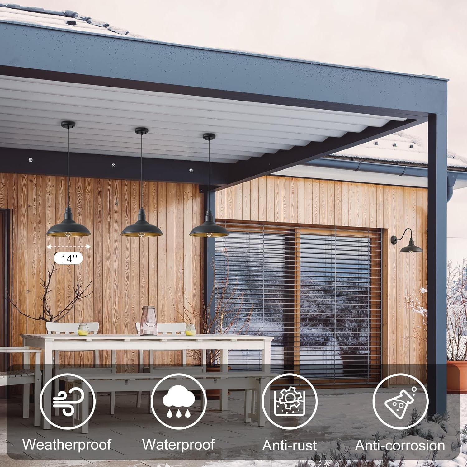 2 Pack (1 * 10" Dome + 1 * 14" Dome) Matte Black Outdoor Farmhouse Pendant Light for Kitchen, Dinning Room, LMSP2201