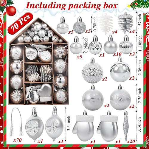 Miniatura 2 de Juego de 70 bolas de adorno para árbol de Navidad, bolas de adornos colgantes de Navidad con lazo para colgar para árbol de Navidad, vacaciones,