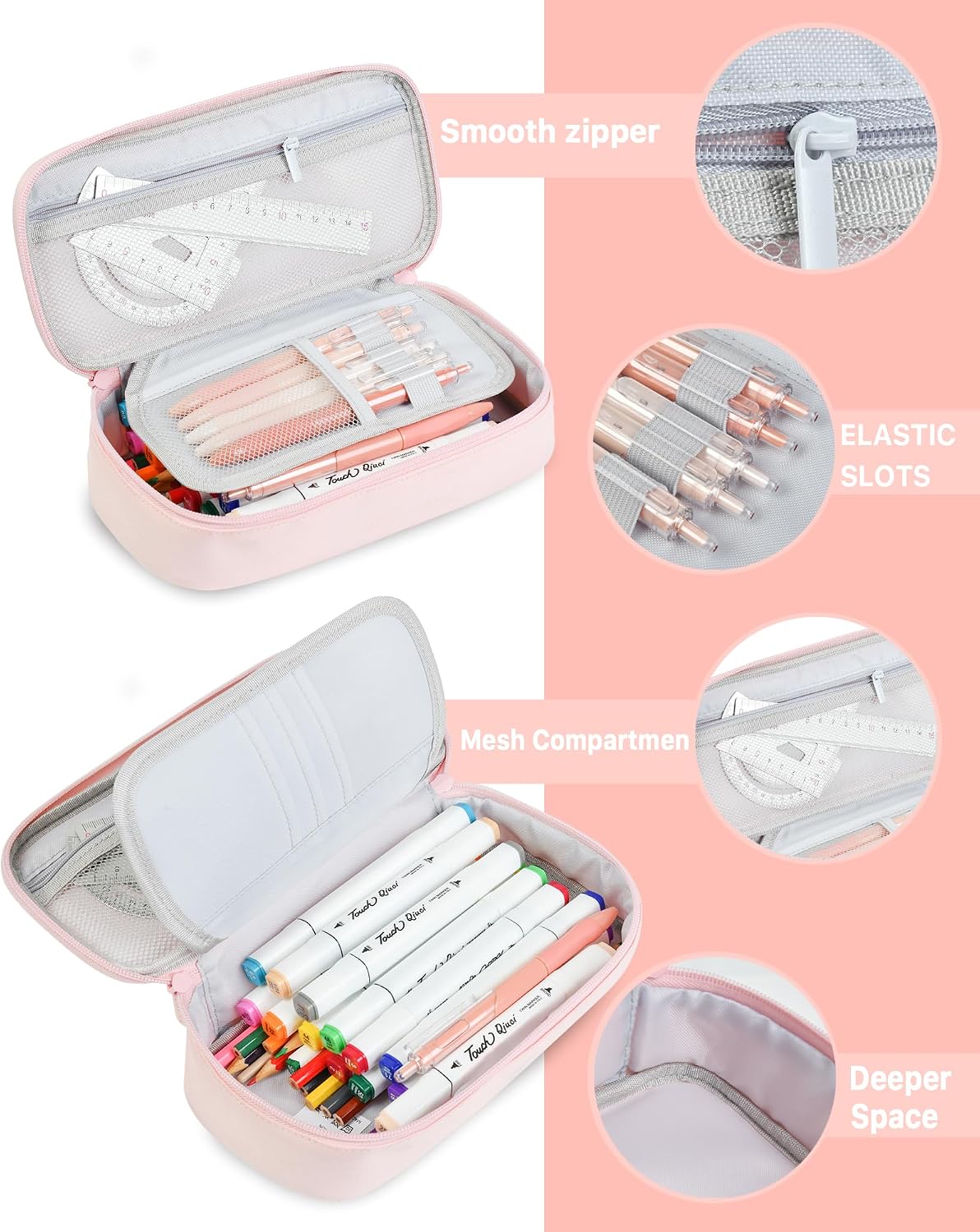 YOKUMA Pencil Case,Large Capacity Pencil Pouch,Aesthetic Zipper Pencil Box, Back to School Supplies for College Student Teen Adults,Travel Essentials,Electronic Cable Organize