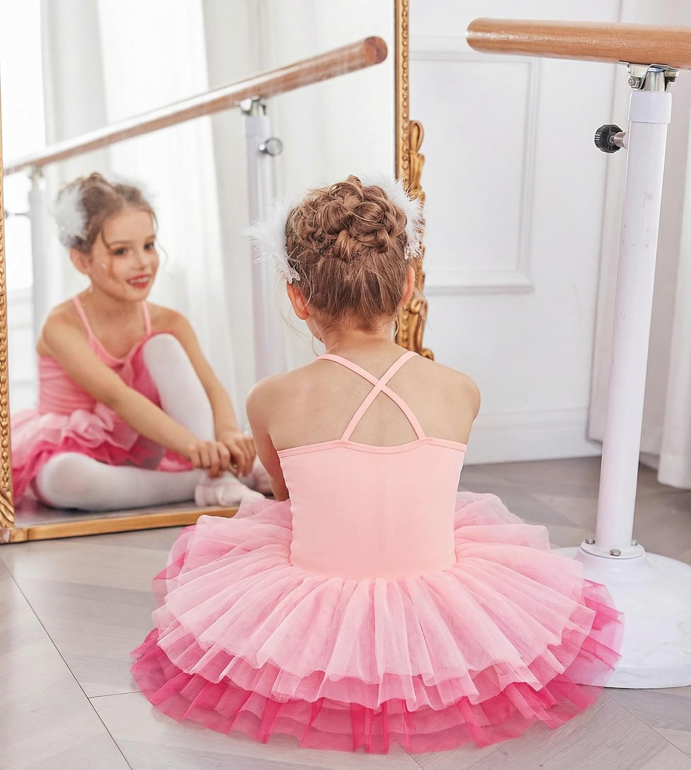 Zaclotre Ballet Leotards for Toddler Girls 4 Layers Cross Back Dance Dress Camisole Tutu Costume - Image 2