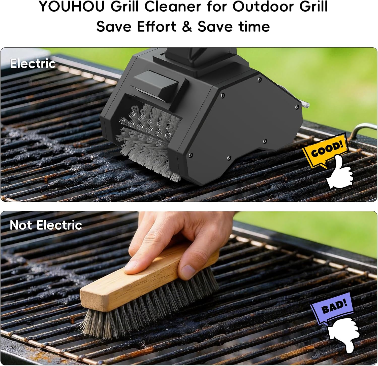 2026 Upgraded Electric Grill Cleaner,Electric Grill Brush for Outdoor Grill,Electric BBQ Grill Brush with 2 Brush Head,BBQ Grill Cleaner Up to 350 RPM Speed,Grill Cleaner Tool for Men/Dad