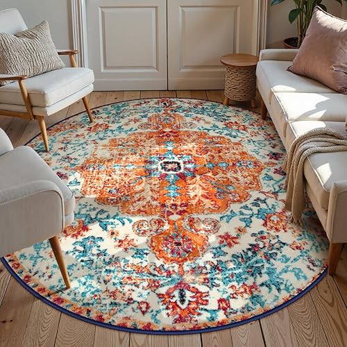 Miniatura 142 de Lahome Alfombra bohemia con medallón floral de 3 x 5 pies, suave, impresa, para baño, cocina, entrada, vestíbulo, vintage, antideslizante, lavable