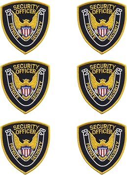 RYNO GEAR Embroidered Sew-On Patch Bundle for Uniforms. Private Security Shoulder Patch-Gold on Black, Pack of 6