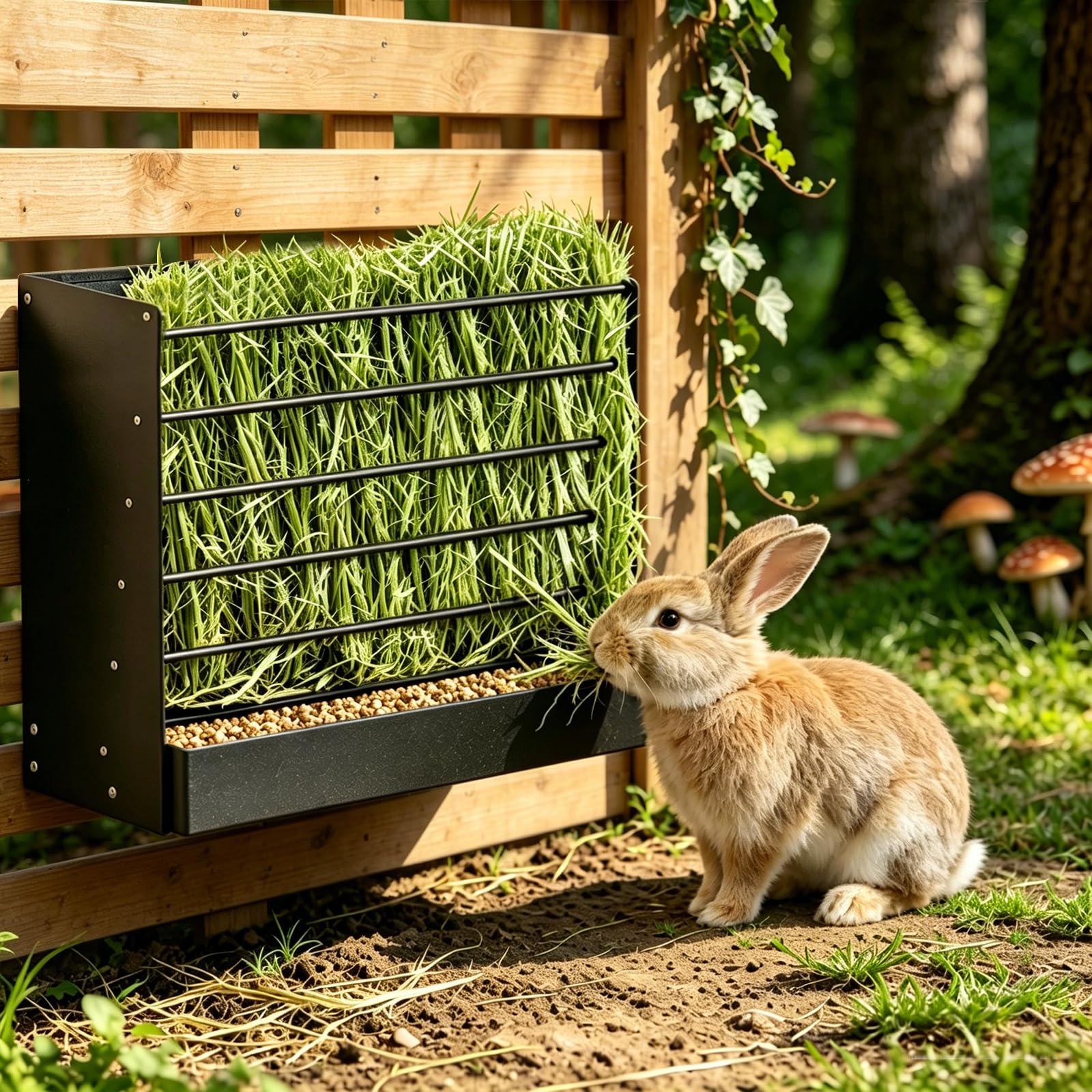 2-In-1 Rabbit Hay Feeder with Feeding Bowl, Metal Hay Holder for Guinea Pig