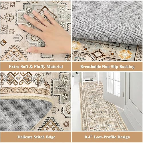 Miniatura 3 de Pauwer Alfombra de pasillo antideslizante y lavable, alfombra de área de cocina, alfombra de lavandería para sala de estar, dormitorio, pasillo,