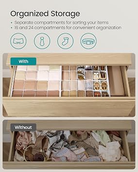 SONGMICS 4 Pack Sock Organizers, Foldable Dividers, 80 Cells (2x16+2x24)