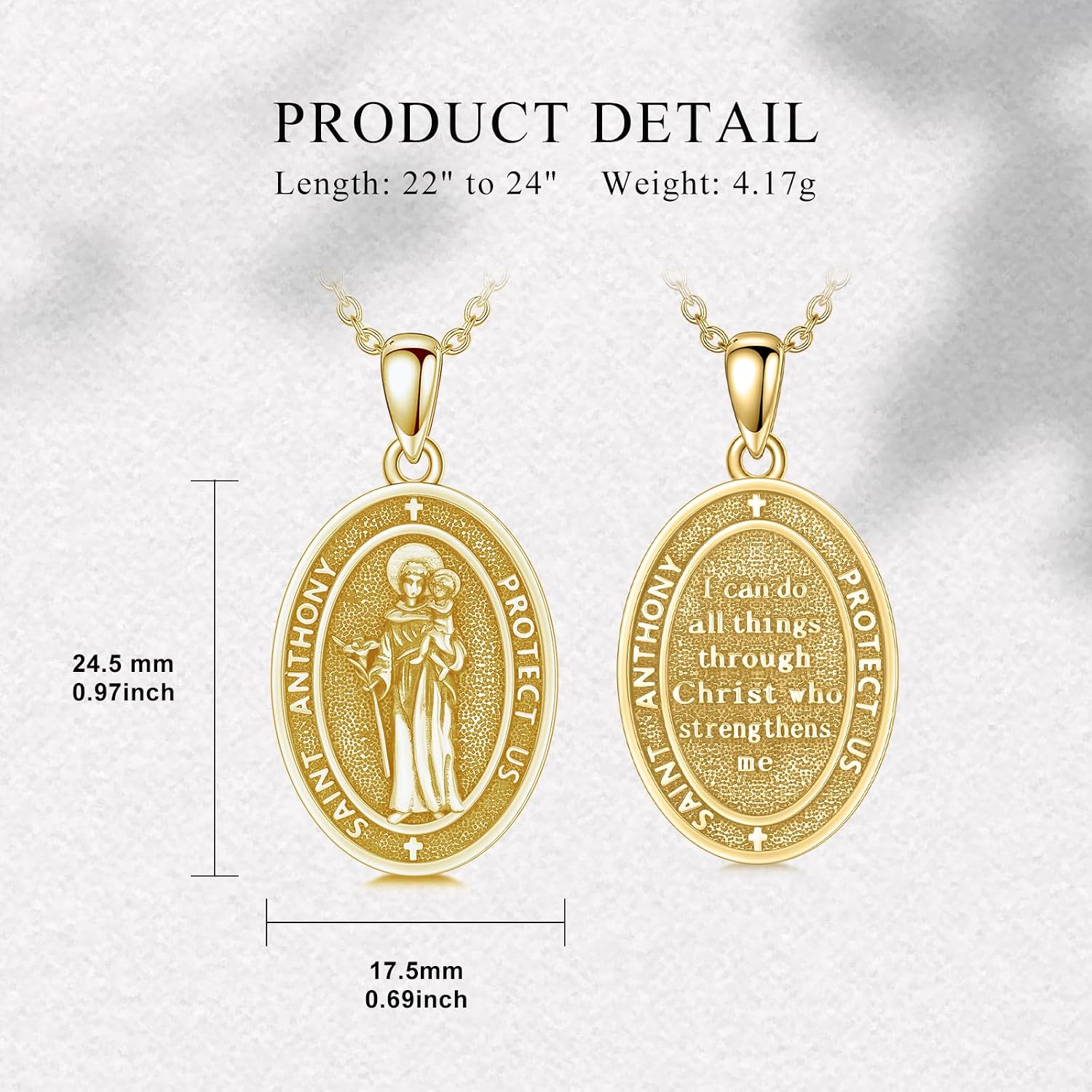 PELOVNY Protection Necklace 925 Sterling Silver St Anthony Francis Joseph Peregrine Raphael Sebastian Medal I Can Do All Things Through Christ Patron Saint Jewelry Christian Gifts for Men Women