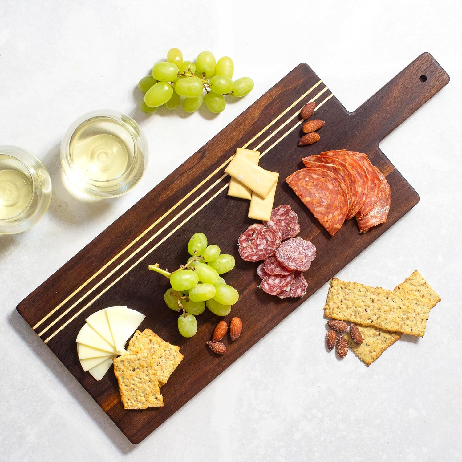 Rock & Branch Acacia Wood Charcuterie Serving Paddle – Long Cheese Board with Inlaid Pinstripe | Stylish Appetizer Tray & Cutting Board for Entertaining - Image 3