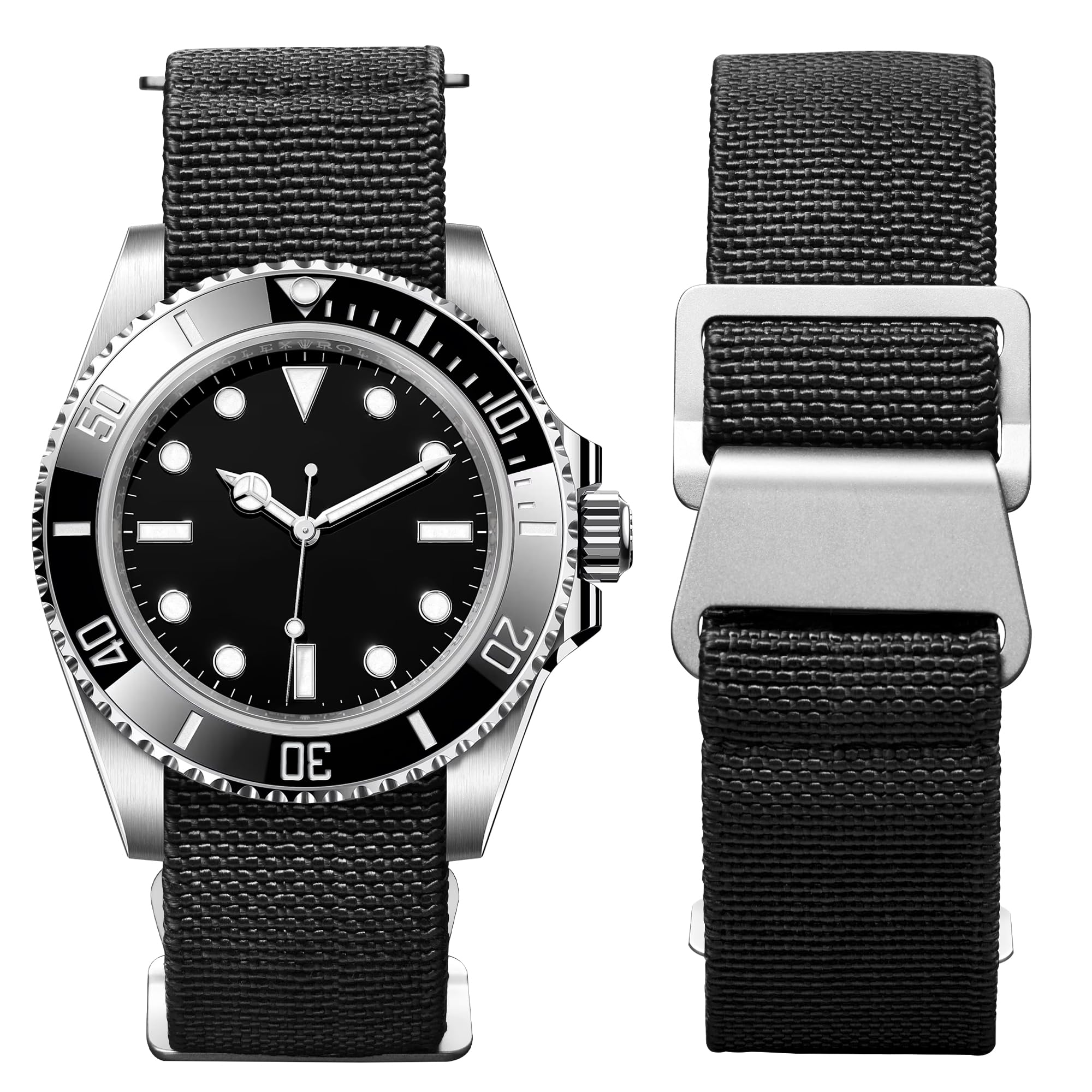BINLUN Elastic Nylon Watch Band 18mm 20mm 22mm Marine Nationale Fabric Military Parachute Replacement Watch Strap Men Women Silver & Black Buckle - Upgraded Hook-and-Loop Buckle