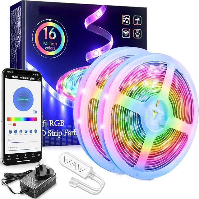 METHROP RGBIC LED Strip Lights 10m Smart WiFi App Control with Alexa and Google Assistant,Music Lights Strip for Bedroom TV Party Kitchen, 300 LED Beads, 2 Rolls of 5m