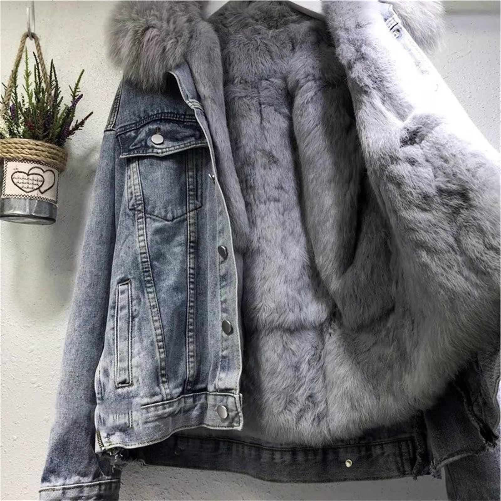 Generisch Abrigos De Invierno Para Mujeres: Chaqueta Vaquera Gruesa, Chaqueta Polar Otoño, Chaqueta Vaquera Con Forro Caliente Con Forro Polar Sherpa