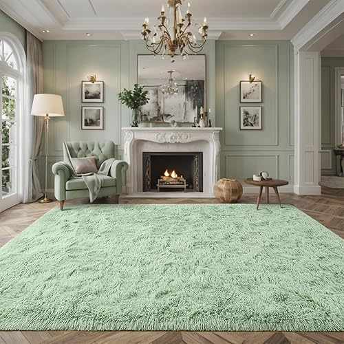 Nuttumico Fluffy Fuzzy Sage-Green Rugs for Bedroom, 8x10 Feet Soft Non Slip Plush Area Rug for Living Room, Kids Room, Indoor Modern Shaggy Rug for Nursery, Dorm, Home Decor