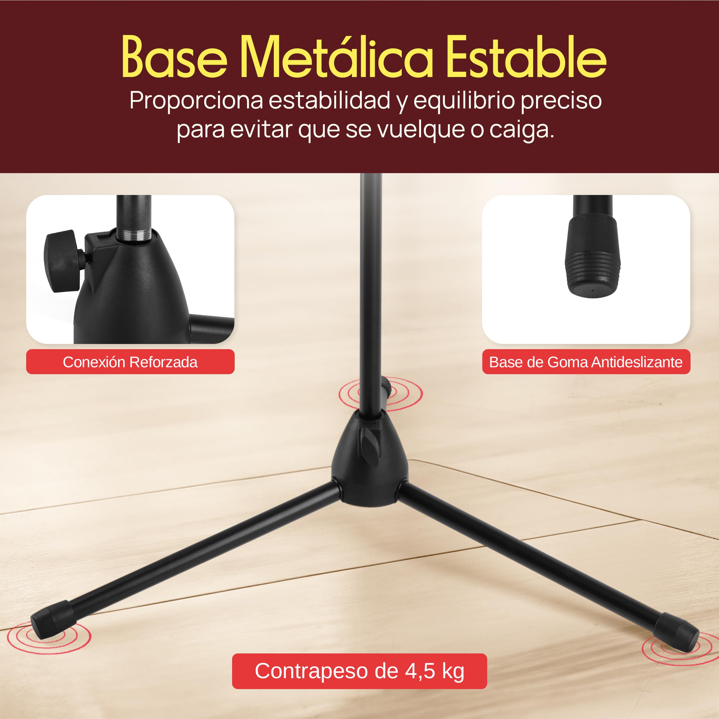 Pyle Soporte de Micrófono Color Negro, Trípode con Brazo Flexible, Adaptador Universal de 5/8”, Clip para Micrófono, Plegable y Altura Ajustable