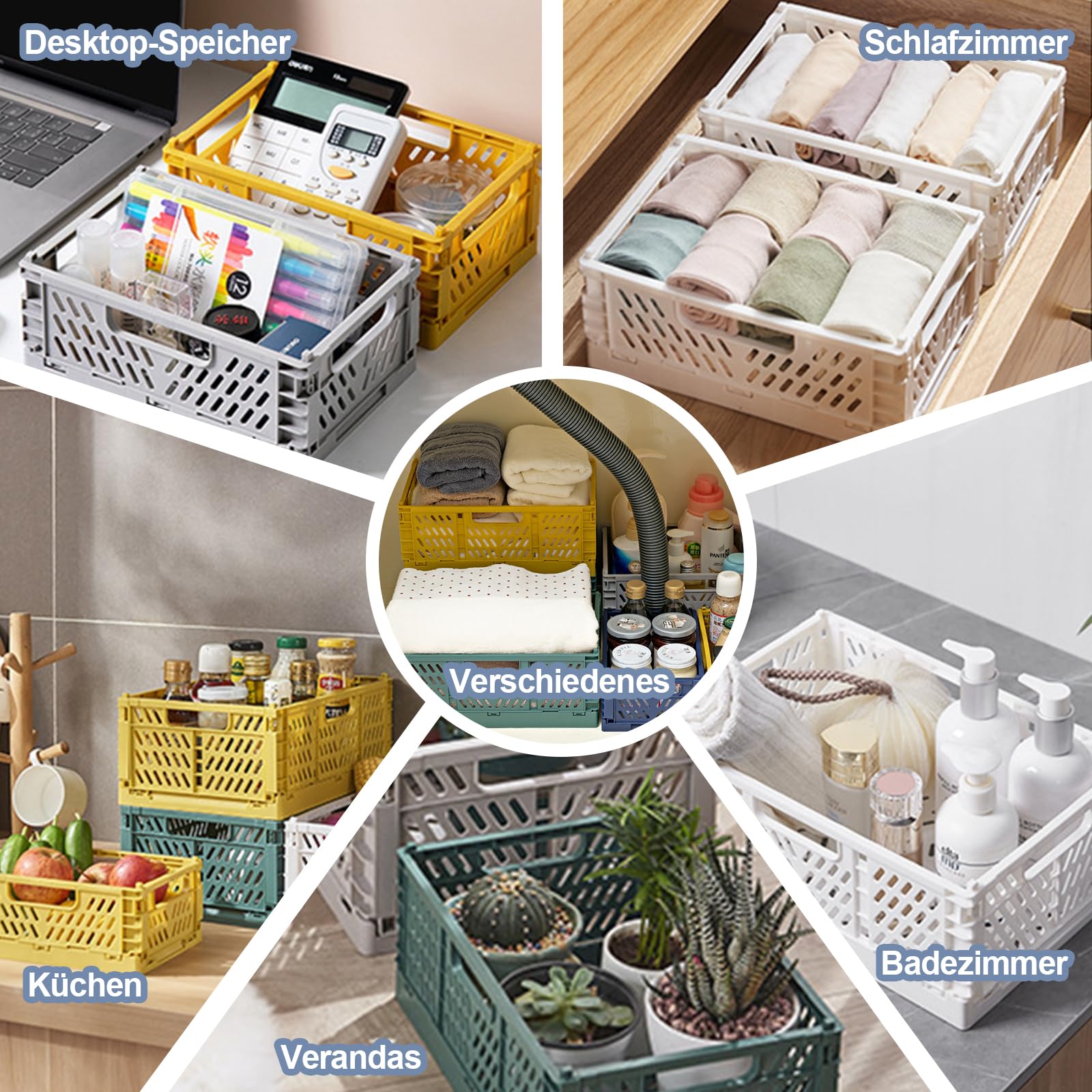 2 Stück Faltbare Kunststoff Aufbewahrungsbox, Einkaufskiste Klappbar, Stabil Klappboxen Faltbar für Küche, Büro, Schlafzimmer, Schrank, Schublade (Blau, 22*14.7*9.3)