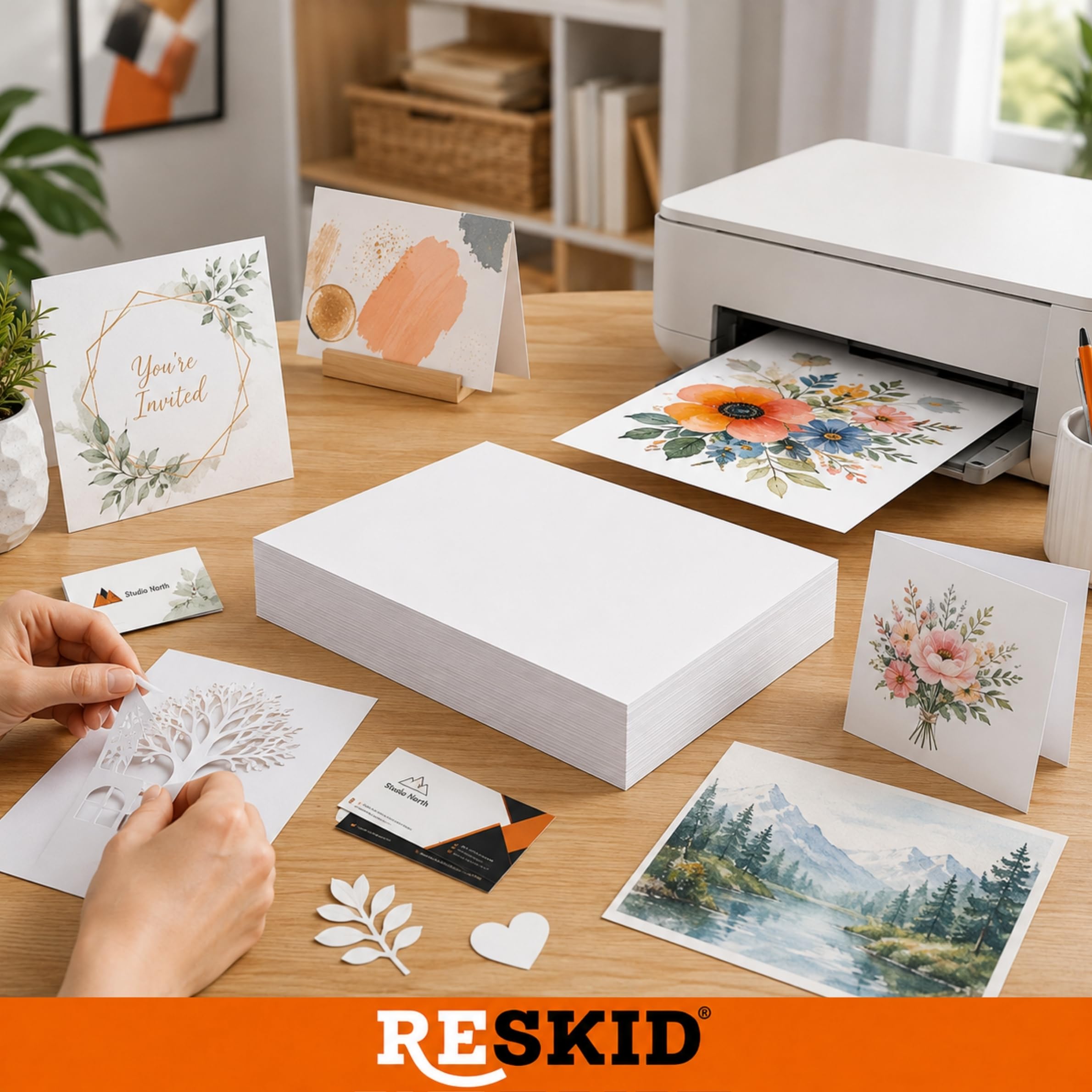Reskid Cartulina de papel grueso blanco, cartulina de 80 libras (216 g/m²), 8.5 x 11 pulgadas, 50 hojas, cubierta pesada para tarjetas de visita, arte, invitaciones, impresión de papelería
