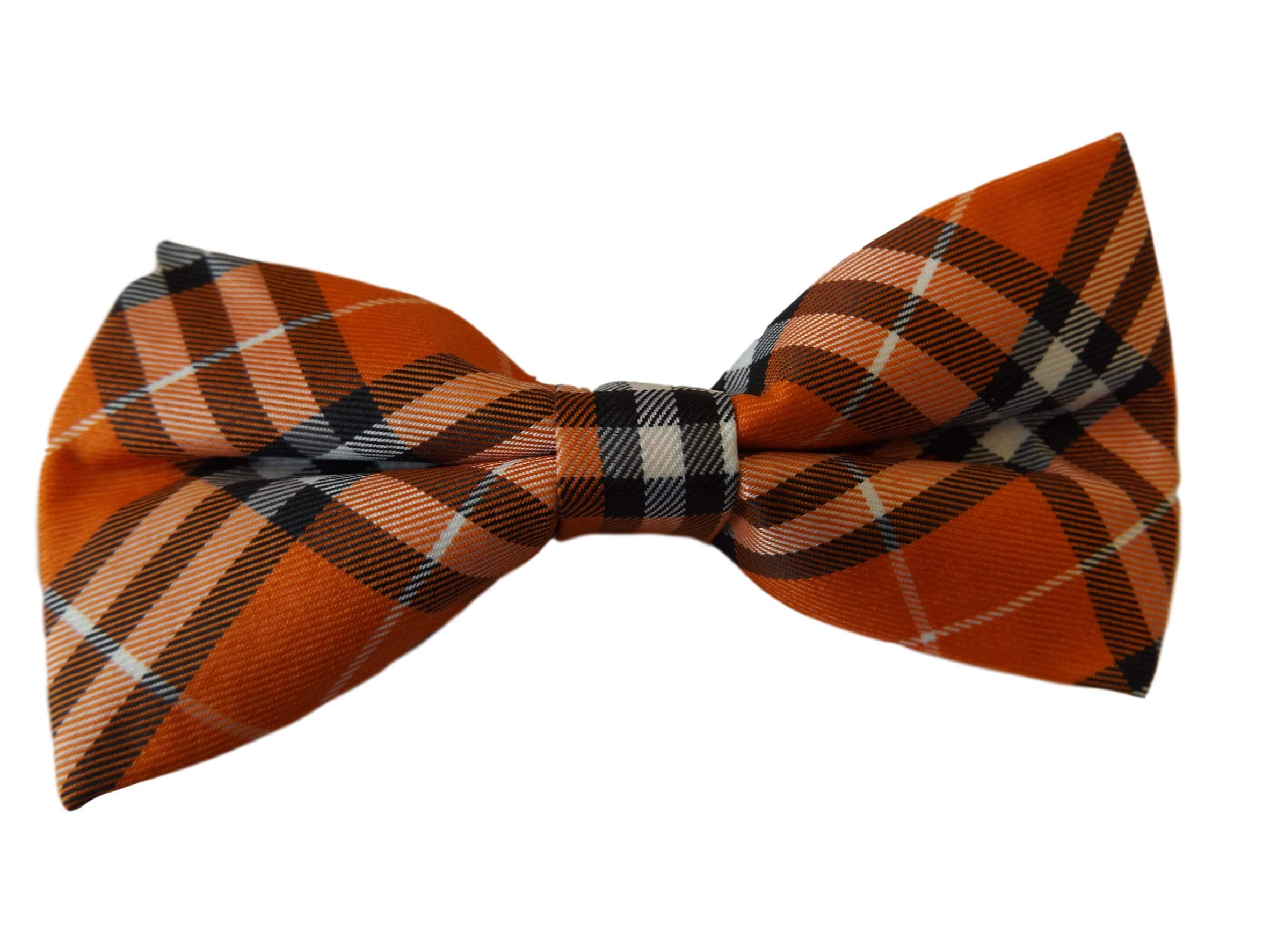 Fat-catz-copy-catz Mens Unisex Pre-Tied adjustable Orange Tartan plaid print, cotton dickie bow tie