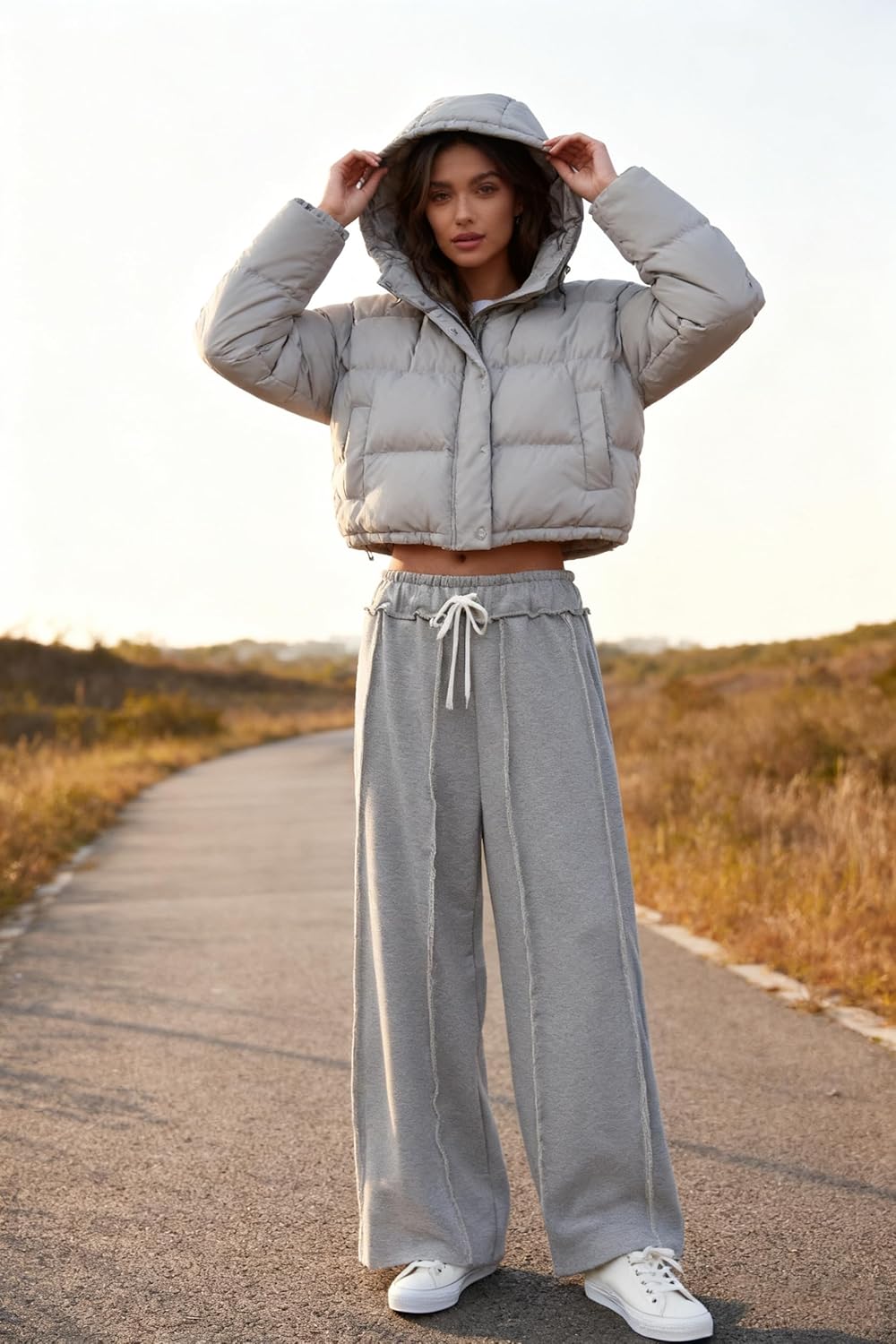 Bankeng Womens Baggy Wide Leg Pants Casual Palazzo Pants Drawstring Waisted Lounge Sweatpants with Pockets - Image 4